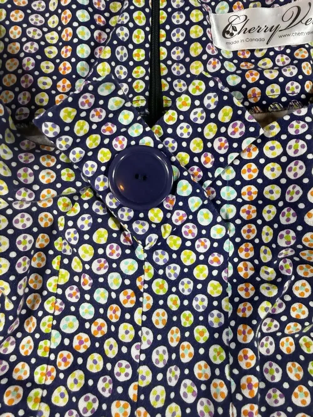 Cherry Velvet Plus Navy Dot Print Fit Flare cap sleeve 3x Dress pockets rockabil